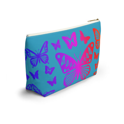 Rainbow Butterflies on Turquoise Pouch w T-bottom