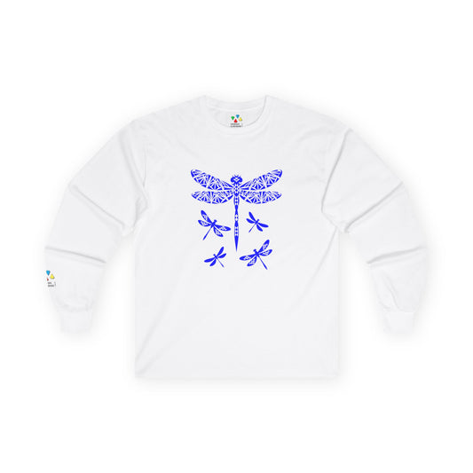 Native Dragonfly in Blue Unisex Long Sleeve Tee