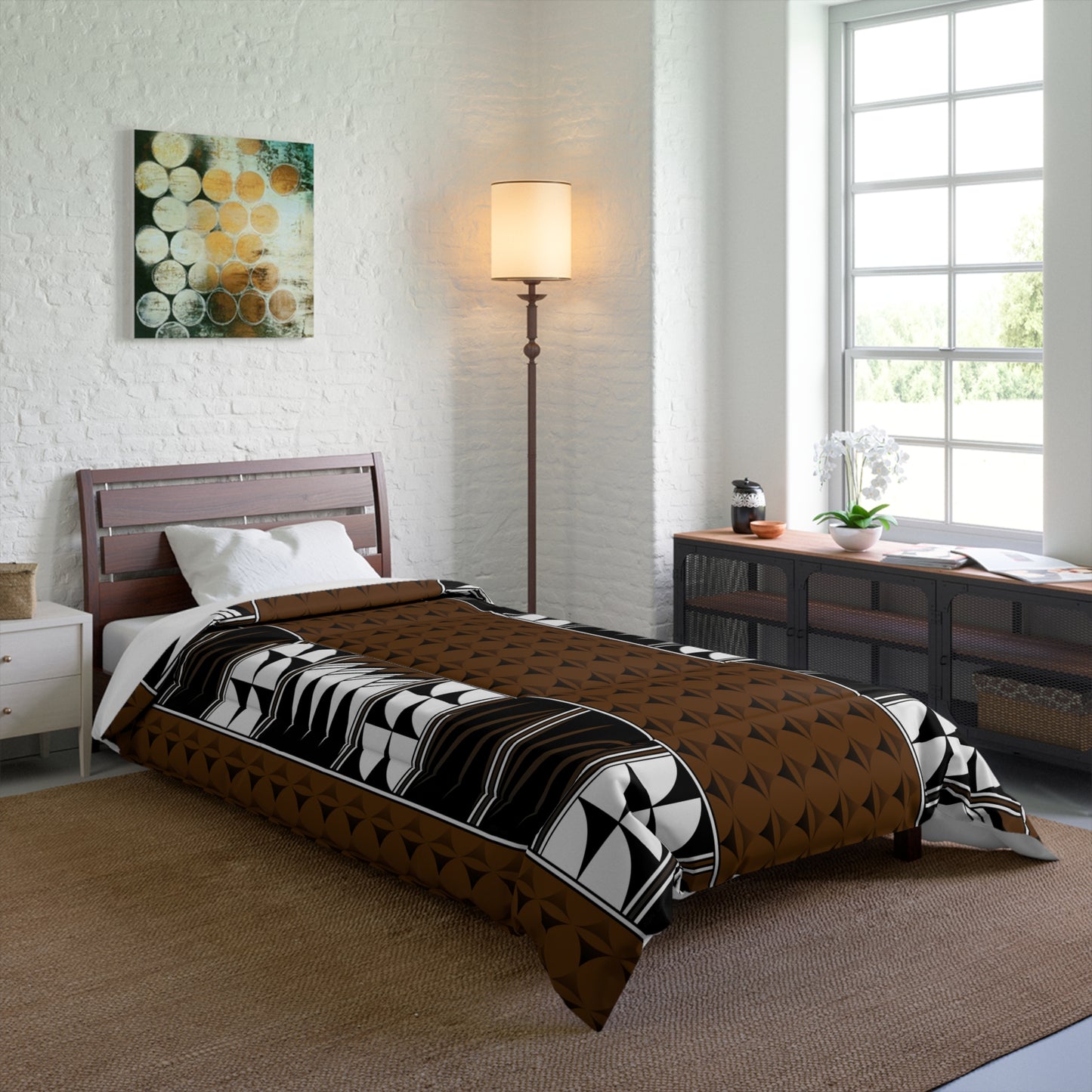 Southwest Feather Blessing on Dark Brown Comforter