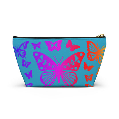 Rainbow Butterflies on Turquoise Pouch w T-bottom