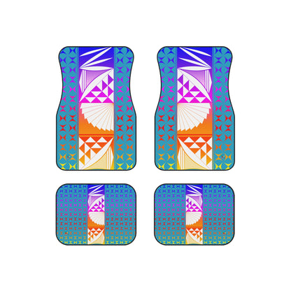 Rainbow Sunrise on Turquoise Car Mats (Set of 4)