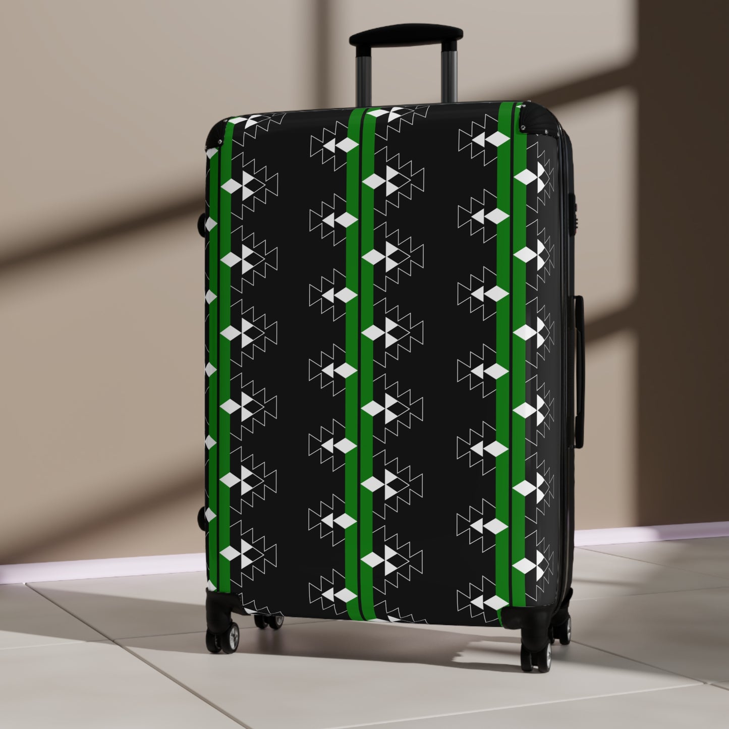 Green Native Woven Stories Suitcases