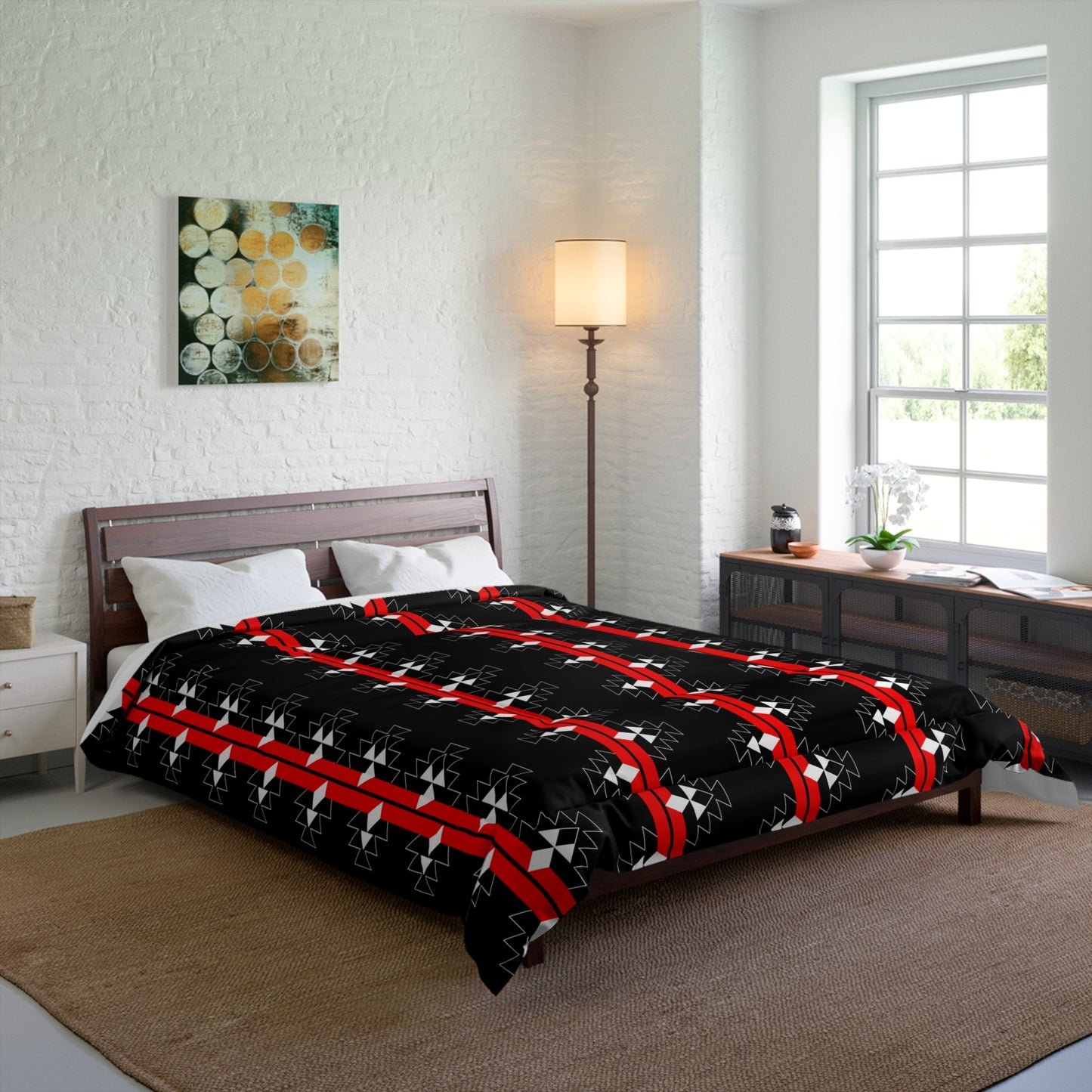 Native Woven Stories on Black Comforter