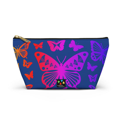 Rainbow Butterflies on Navy Pouch w T-bottom