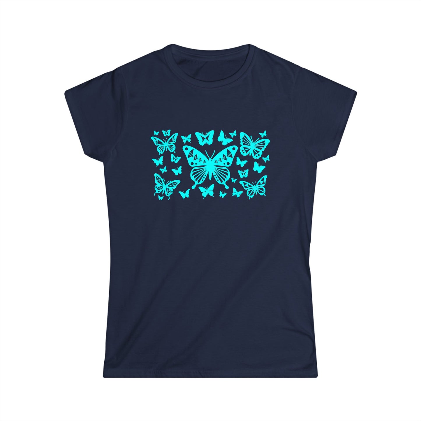 Turquoise Butterfly Dance Women's Softstyle Tee