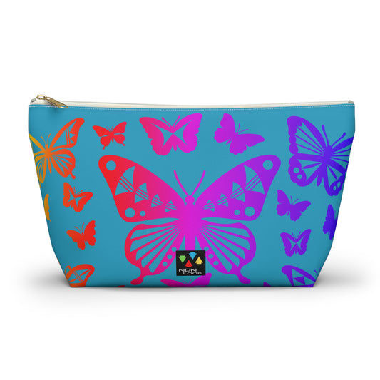 Rainbow Butterflies on Turquoise Pouch w T-bottom