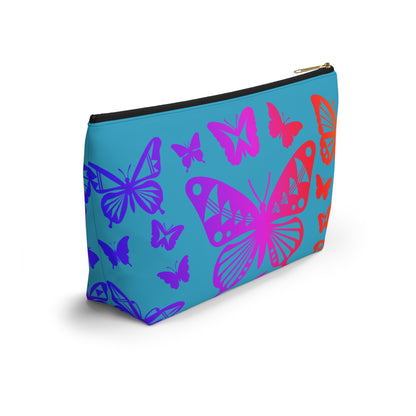 Rainbow Butterflies on Turquoise Pouch w T-bottom