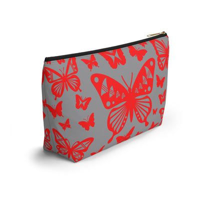 Red Butterflies on Gray Pouch w T-bottom