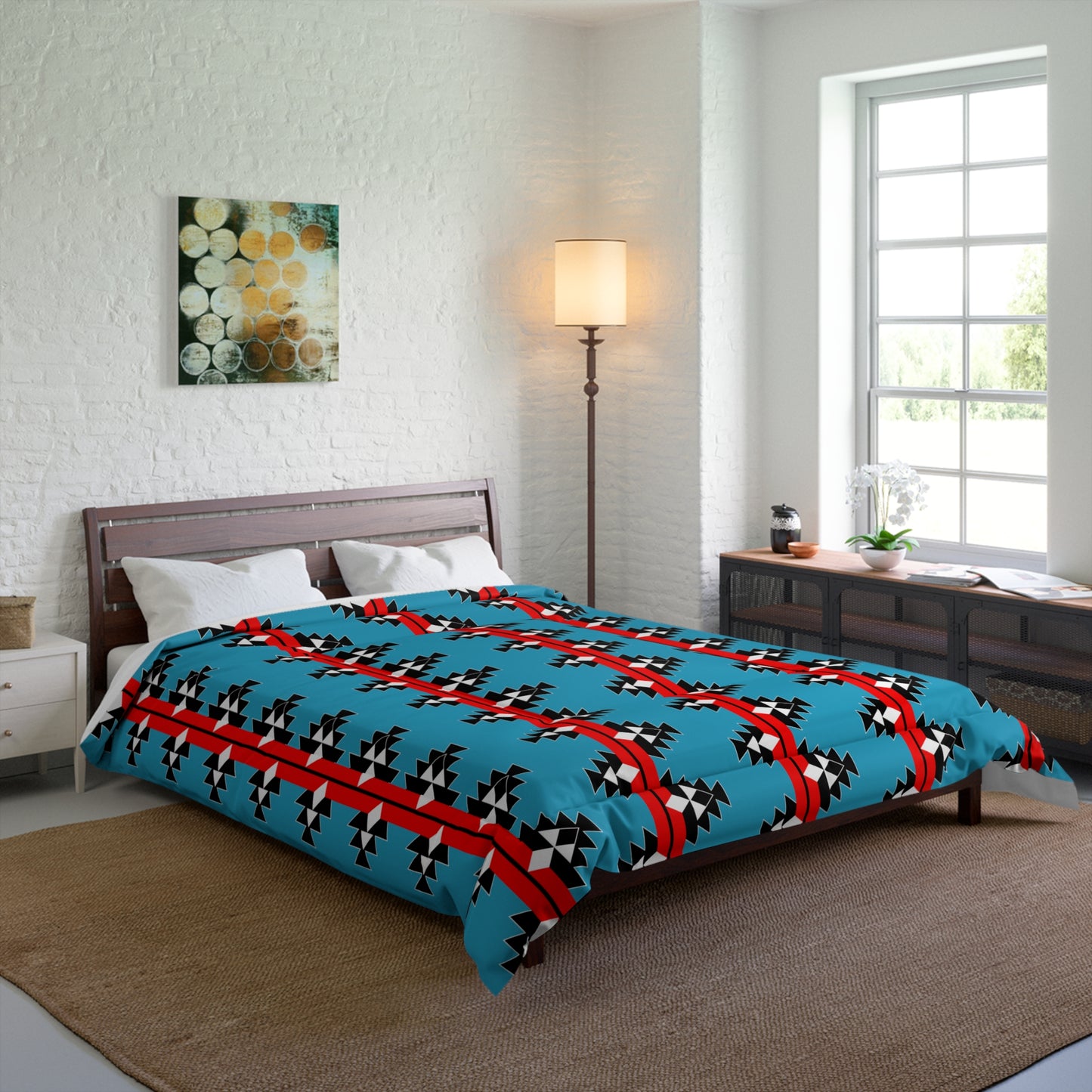 Native Woven Stories on Turquoise Comforter