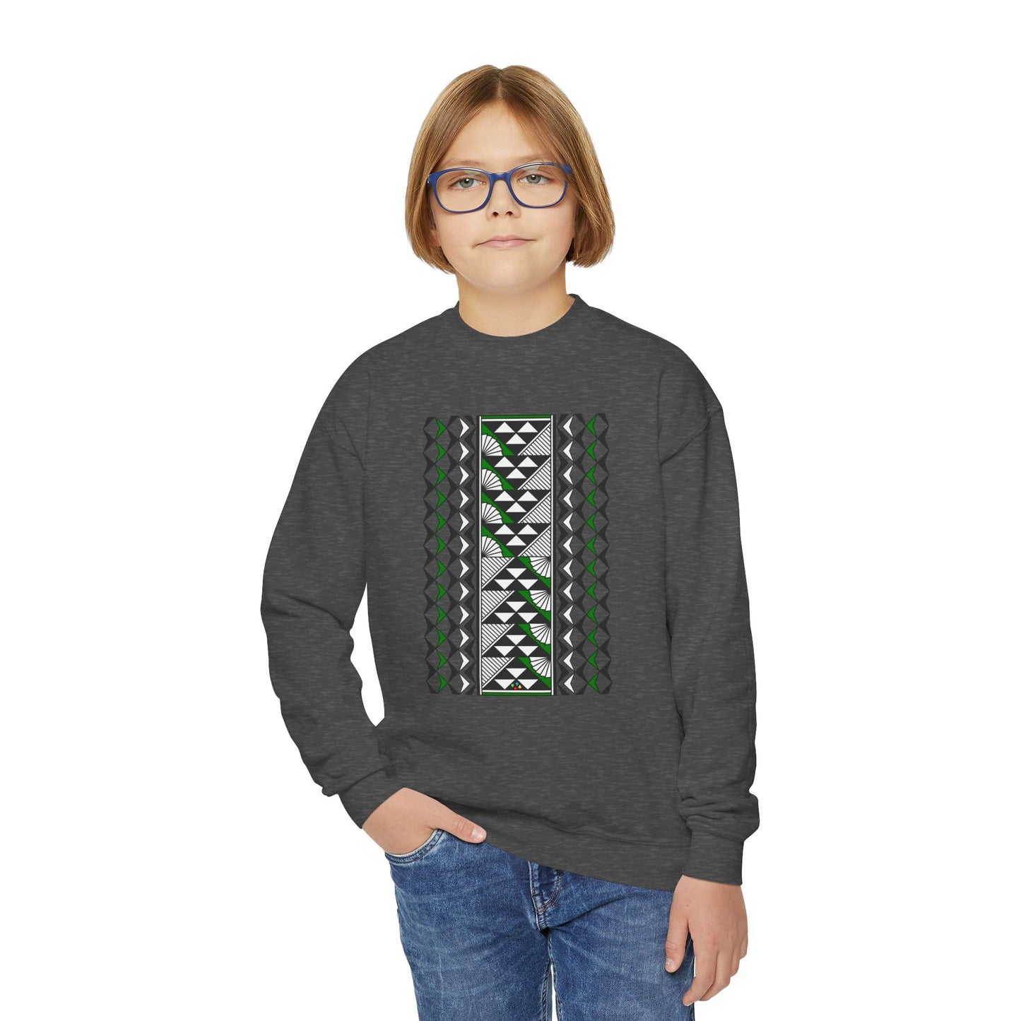 Rain and Sun in Green Youth Crewneck Sweatshirt
