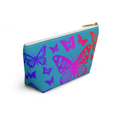 Rainbow Butterflies on Turquoise Pouch w T-bottom