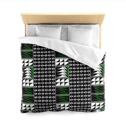 Blessed Feathers in Green Microfiber Duvet Cover