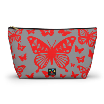Red Butterflies on Gray Pouch w T-bottom