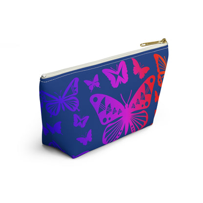 Rainbow Butterflies on Navy Pouch w T-bottom