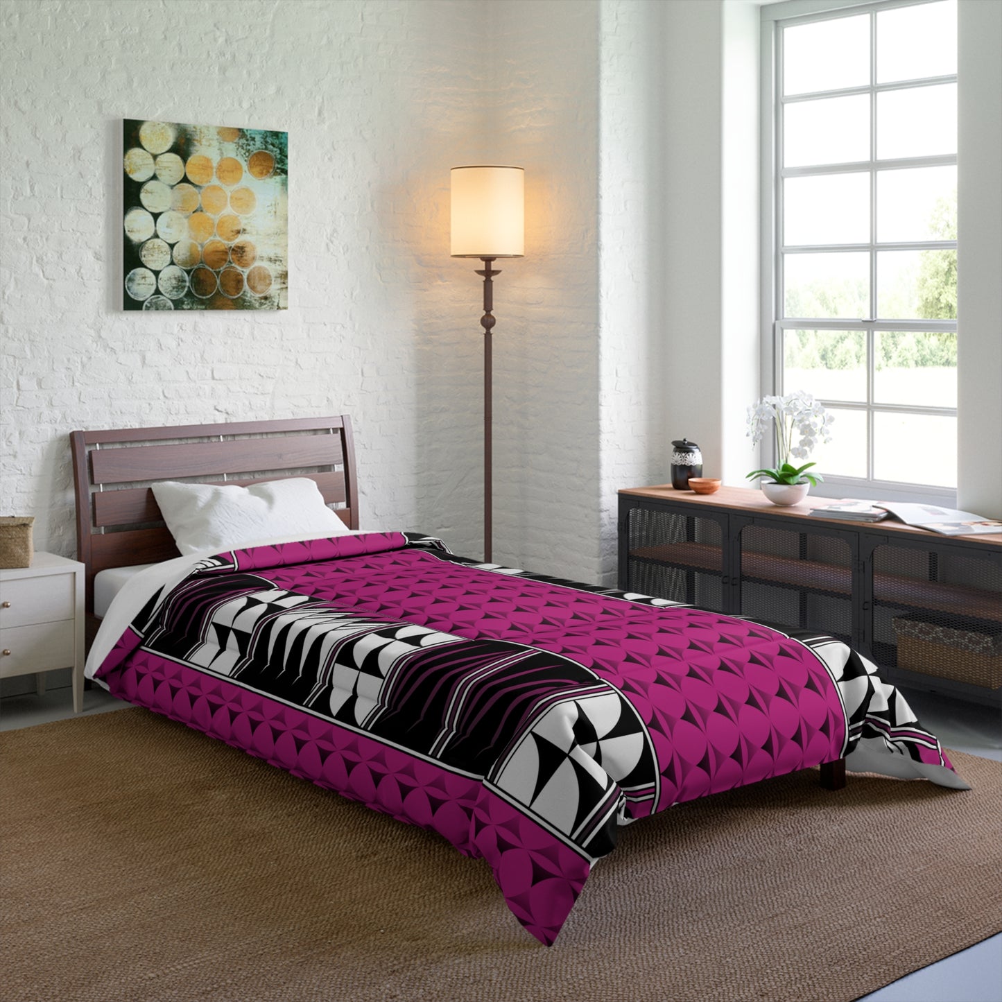 Southwest Feather Blessing on Pink Comforter