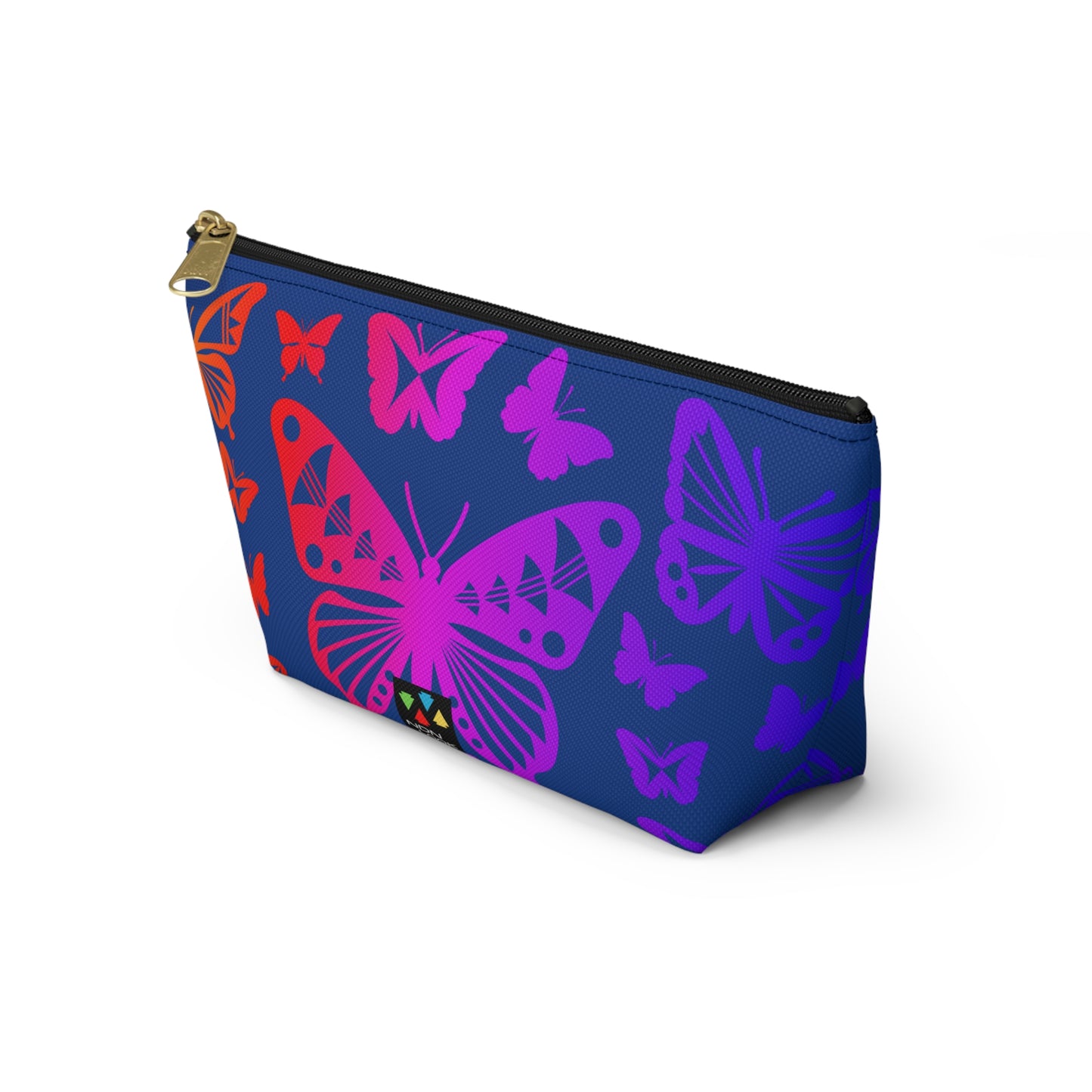 Rainbow Butterflies on Navy Pouch w T-bottom