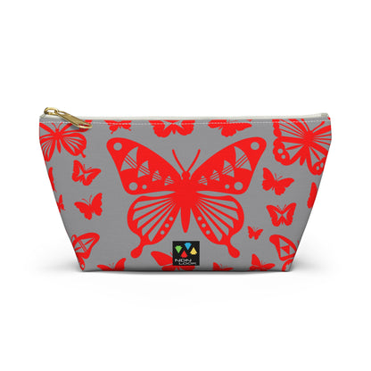 Red Butterflies on Gray Pouch w T-bottom