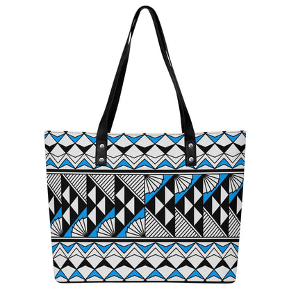 Sun and Rain in Sky Blue Faux Leather Weekend Tote