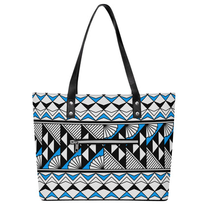 Sun and Rain in Sky Blue Faux Leather Weekend Tote