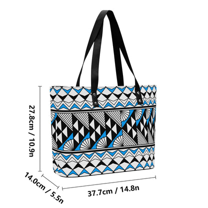 Sun and Rain in Sky Blue Faux Leather Weekend Tote