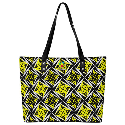 Sacred Winds in Yellow Faux Leather Tote
