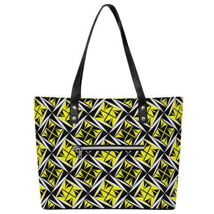 Sacred Winds in Yellow Faux Leather Tote