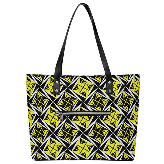 Sacred Winds in Yellow Faux Leather Tote