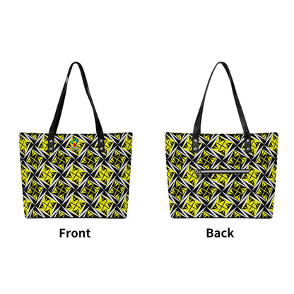 Sacred Winds in Yellow Faux Leather Tote