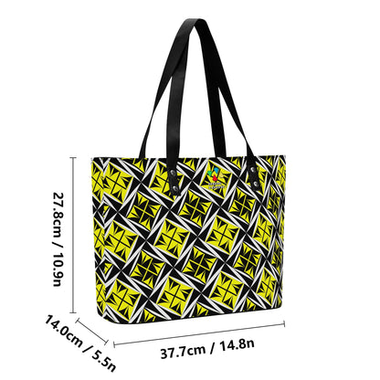 Sacred Winds in Yellow Faux Leather Tote