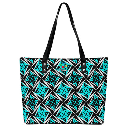 Sacred Winds in Turquoise Faux Leather Tote