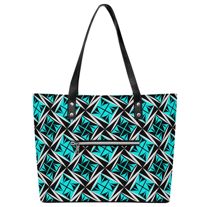 Sacred Winds in Turquoise Faux Leather Tote