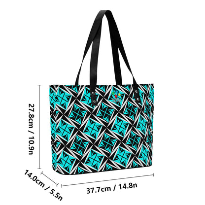 Sacred Winds in Turquoise Faux Leather Tote