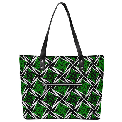 Sacred Winds in Green Faux Leather Tote