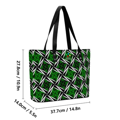 Sacred Winds in Green Faux Leather Tote