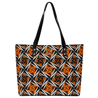 Sacred Winds in Orange Faux Leather Tote