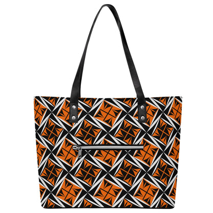 Sacred Winds in Orange Faux Leather Tote
