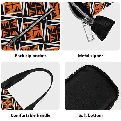 Sacred Winds in Orange Faux Leather Tote