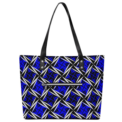 Sacred Winds in Blue Faux Leather Tote