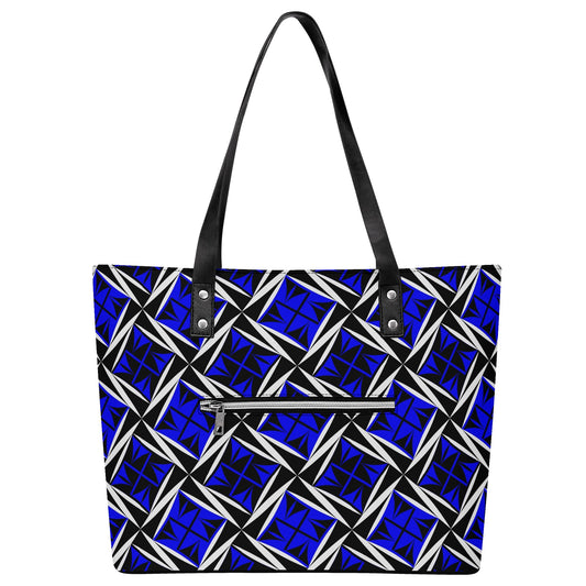 Sacred Winds in Blue Faux Leather Tote