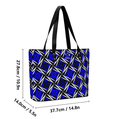 Sacred Winds in Blue Faux Leather Tote