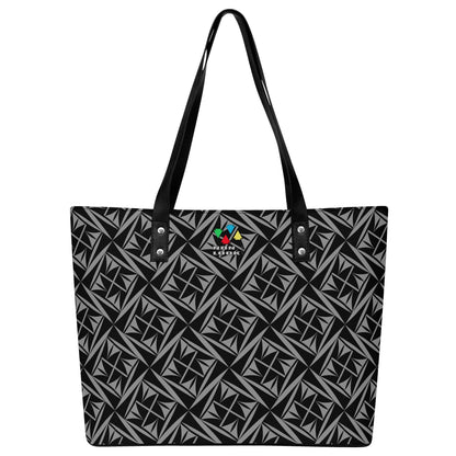 Sacred Winds in Charcoal Faux Leather Tote
