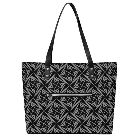 Sacred Winds in Charcoal Faux Leather Tote