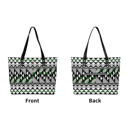 Sun and Rain in Green Faux Leather Tote