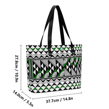 Sun and Rain in Green Faux Leather Tote