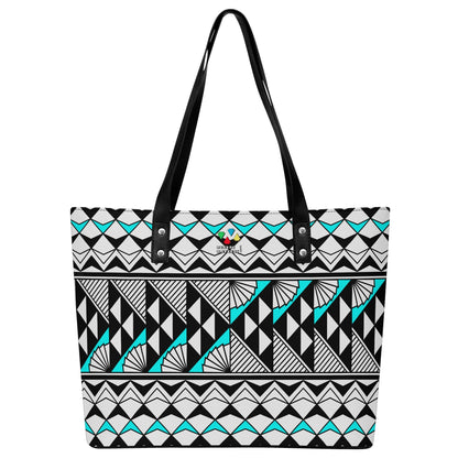 Sun and Rain in Turquoise Faux Leather Tote