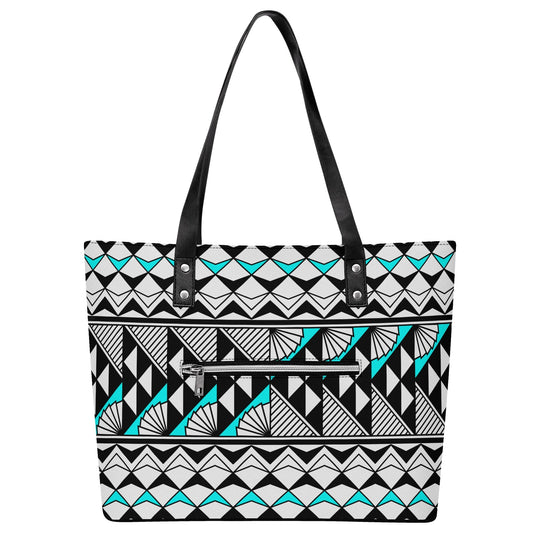 Sun and Rain in Turquoise Faux Leather Tote