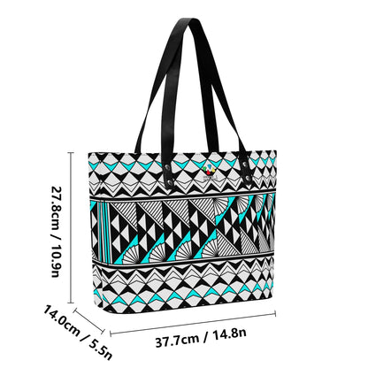 Sun and Rain in Turquoise Faux Leather Tote