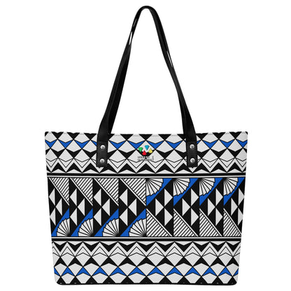 Sun and Rain in Blue Faux Leather Tote