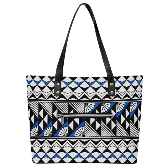 Sun and Rain in Blue Faux Leather Tote