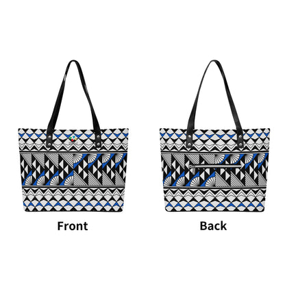 Sun and Rain in Blue Faux Leather Tote